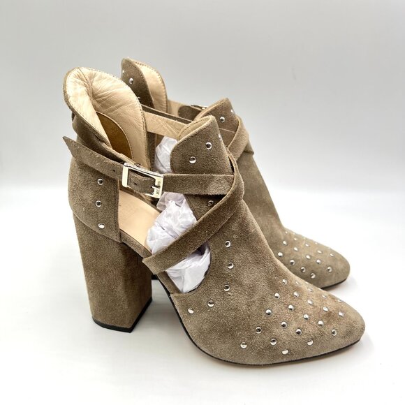 Navyboot Shoes - Navyboot Womens Size 38 EU Beige Greige Taupe Suede Leather Heels Shooties Shoes